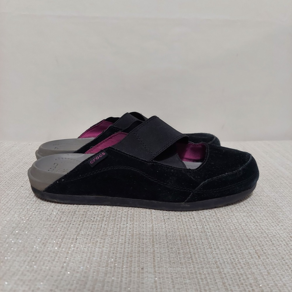 Crocs Edie Mule Black Suede Slip-On Sandal Slides‎ 15489 Womens Size 9